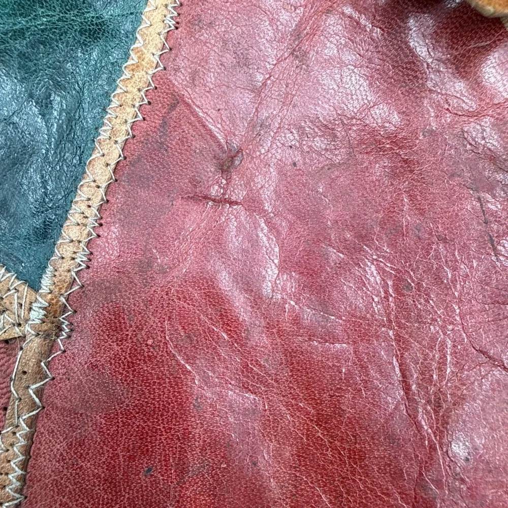 Vintage Leather Patchwork Throw Pillow Zip Southwestern‎ Round 17